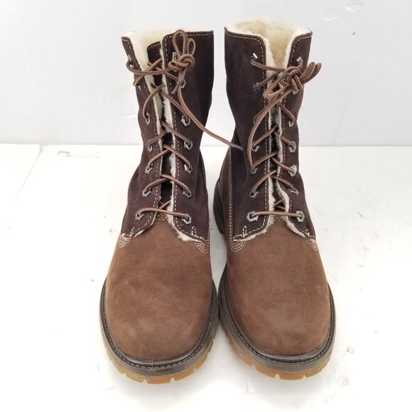 Timberland Jayne Boots Women's Waterproof Brown Teddy Fleece Fold Down Sz 9 - Picture 2 of 9